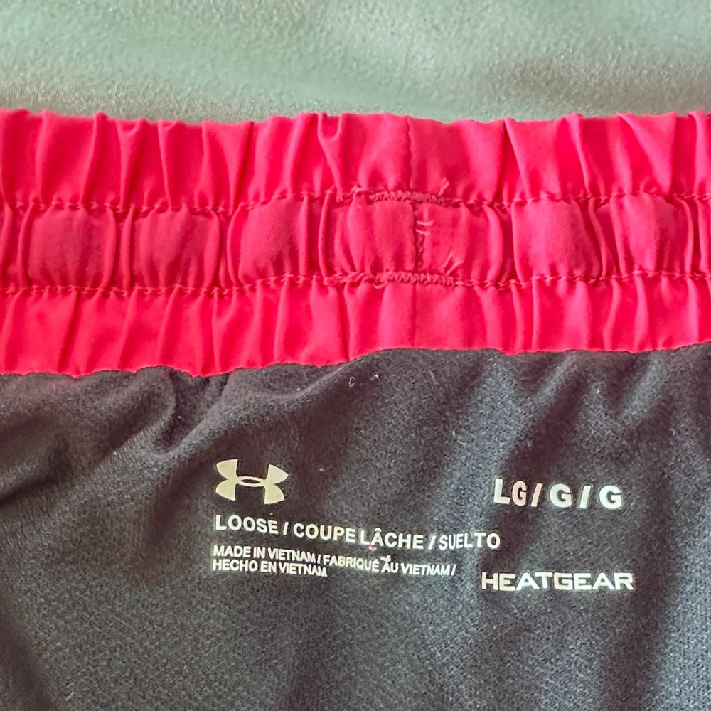 Under Armour Women’s Neon Pink Athletic Shorts with Black Panels - Picture 2 of 5